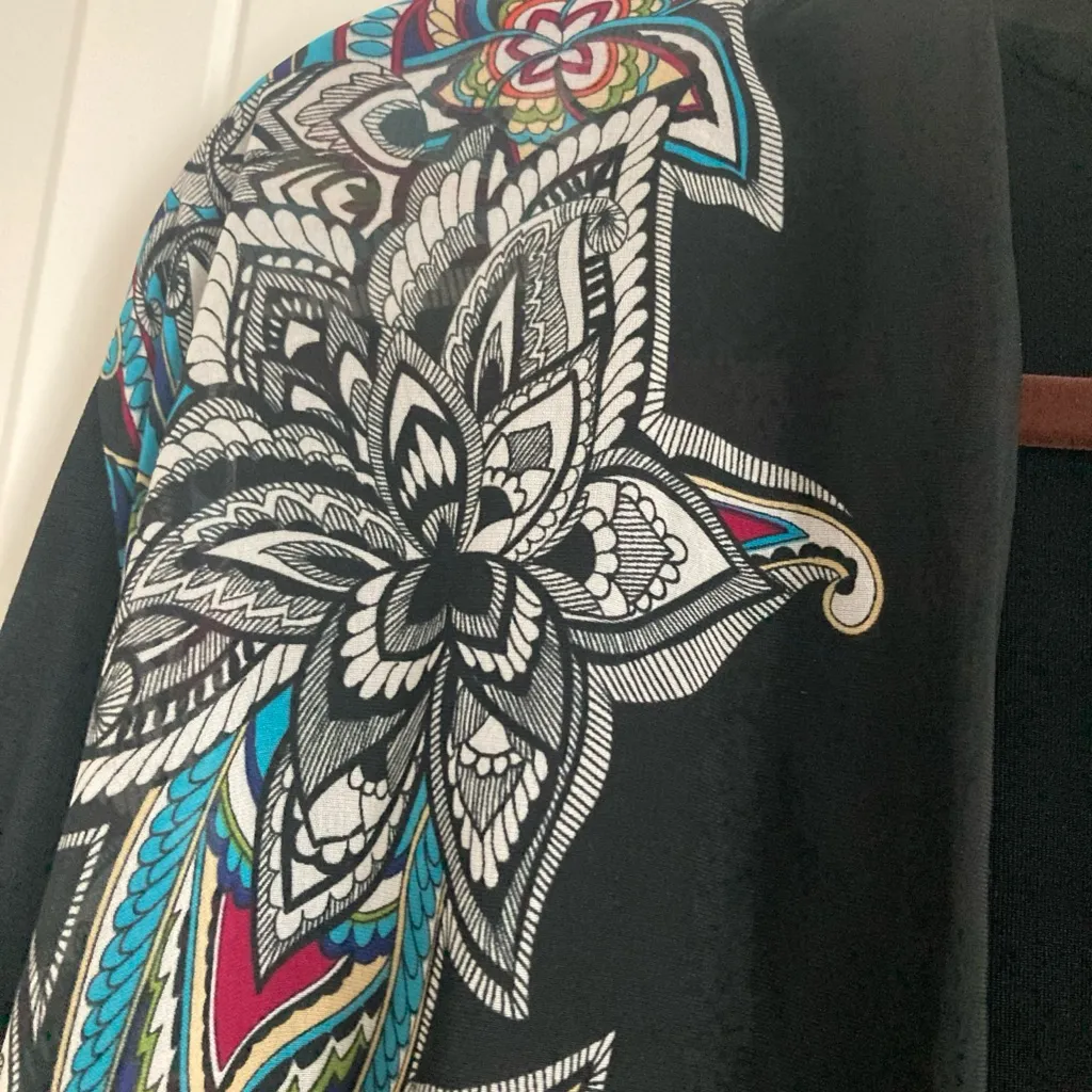 Chicos Travelers Cardigan Size 1 Open Front Multicolor Paisley Flowy Boho Blue Size M - Image 7