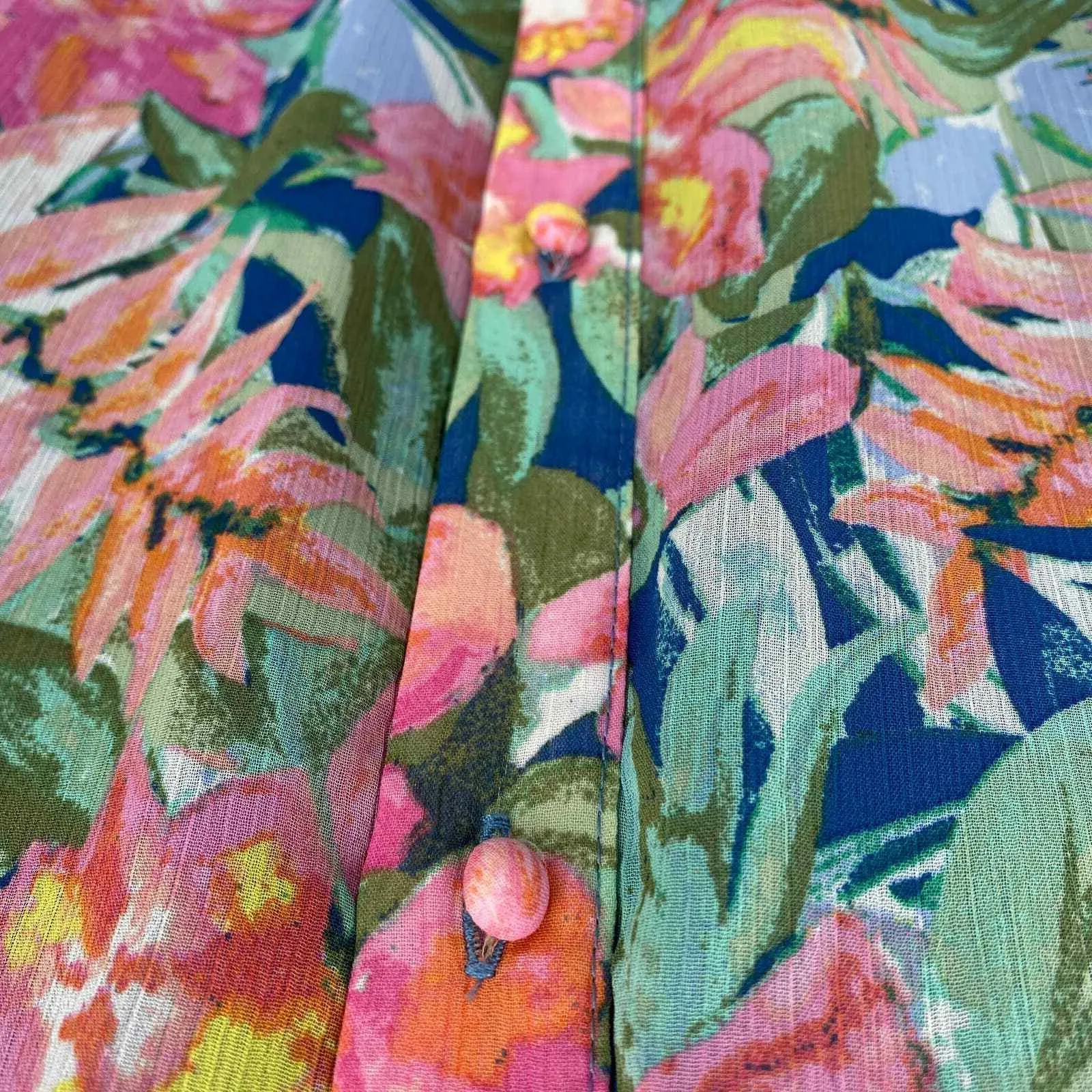 Takara Maxi Dress Juniors 5 Pink Blue Floral Polyester Button Front Tie Back - Image 4