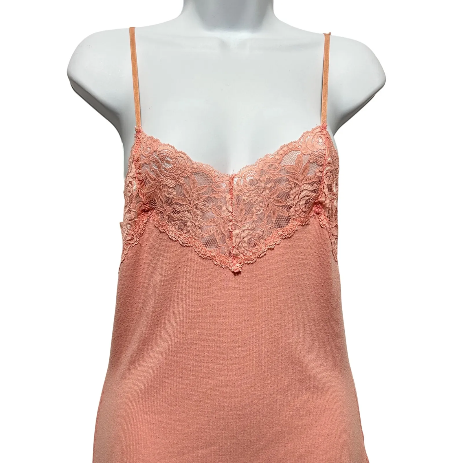 H&M LOGG Y2K Fitted Lace Trim Ribbed Cami L Peach Elena Gilbert Layering Top - Image 3