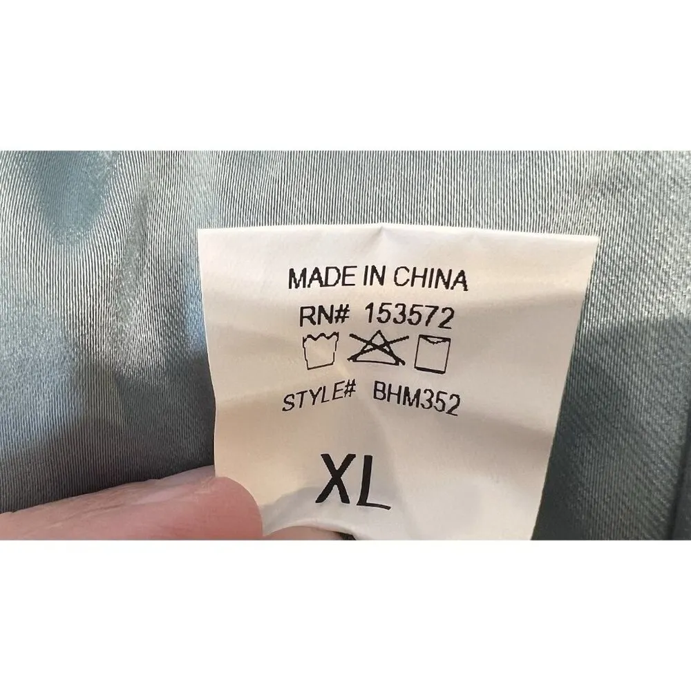 Bohme Rosalind Midi Dress Blue Satin XL Cap Sleeve Front Tie Round Neck - Image 12