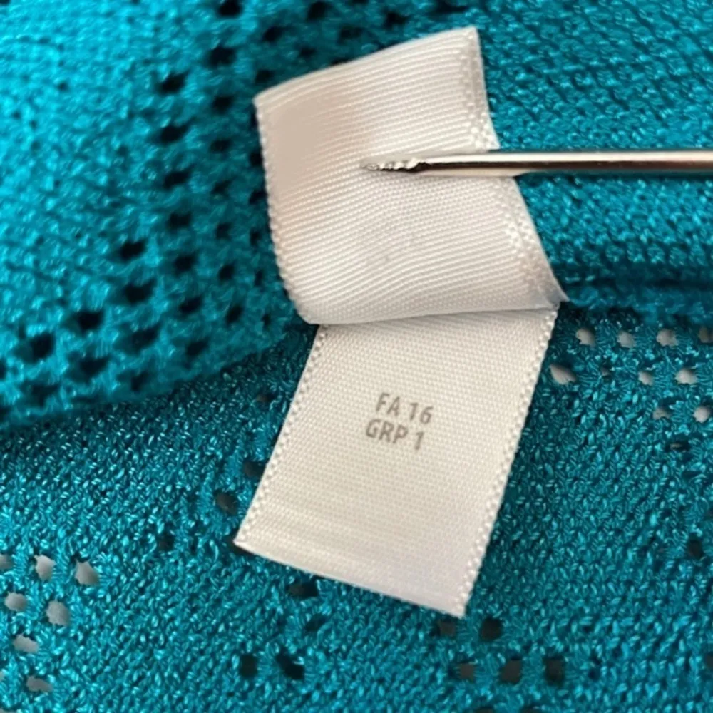 St John Turquoise Blue Jacquard Knit Pointelle Peplum Top - Image 6