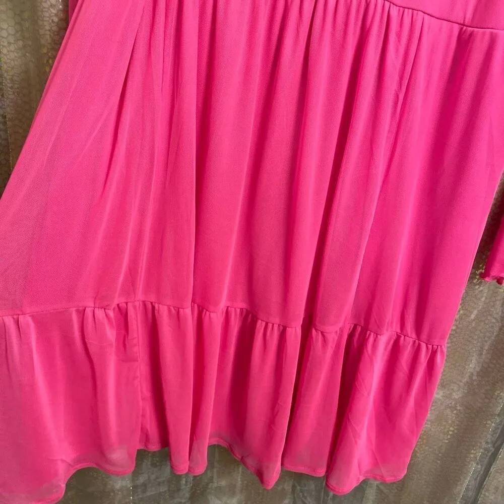 Torrid Hot Pink Glo Mesh Ruffle Tiered Mini Dress XL/14 NWT - Image 4