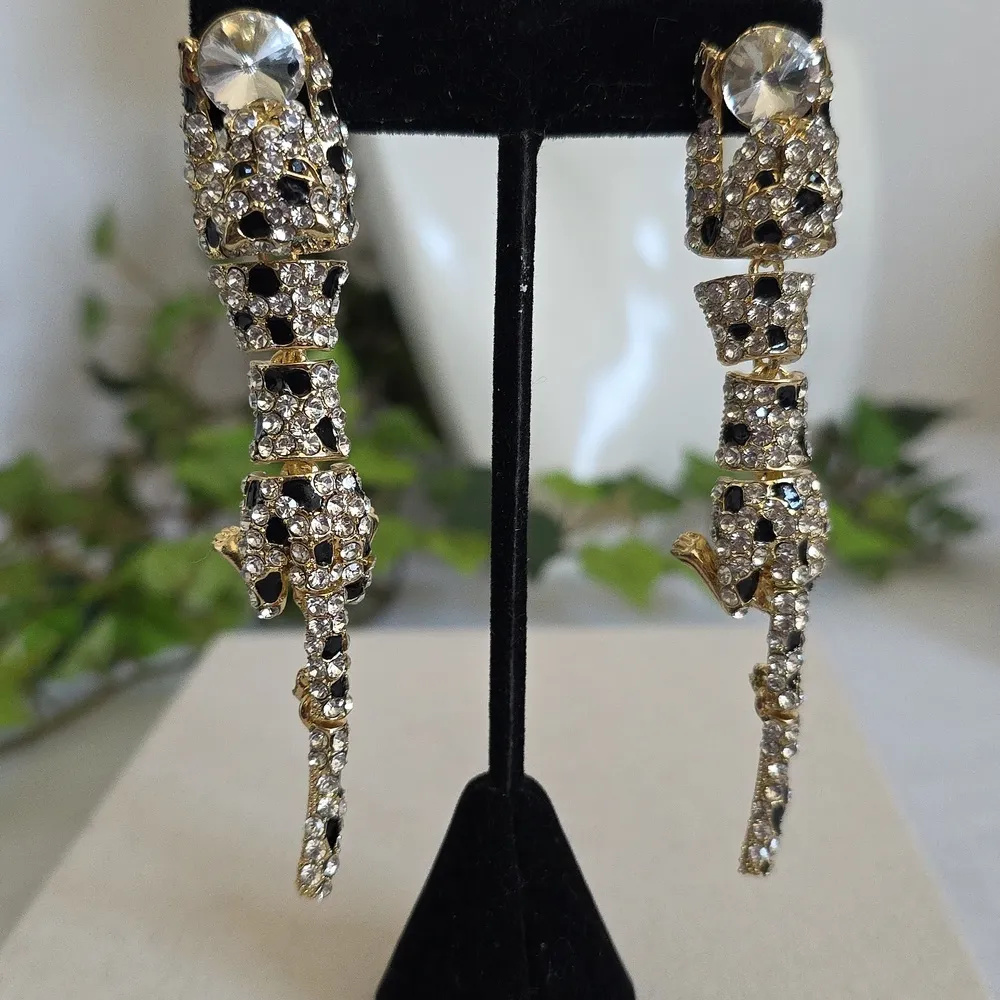 Gold Articulated Leopard Glam Earrings Silver - Image 2