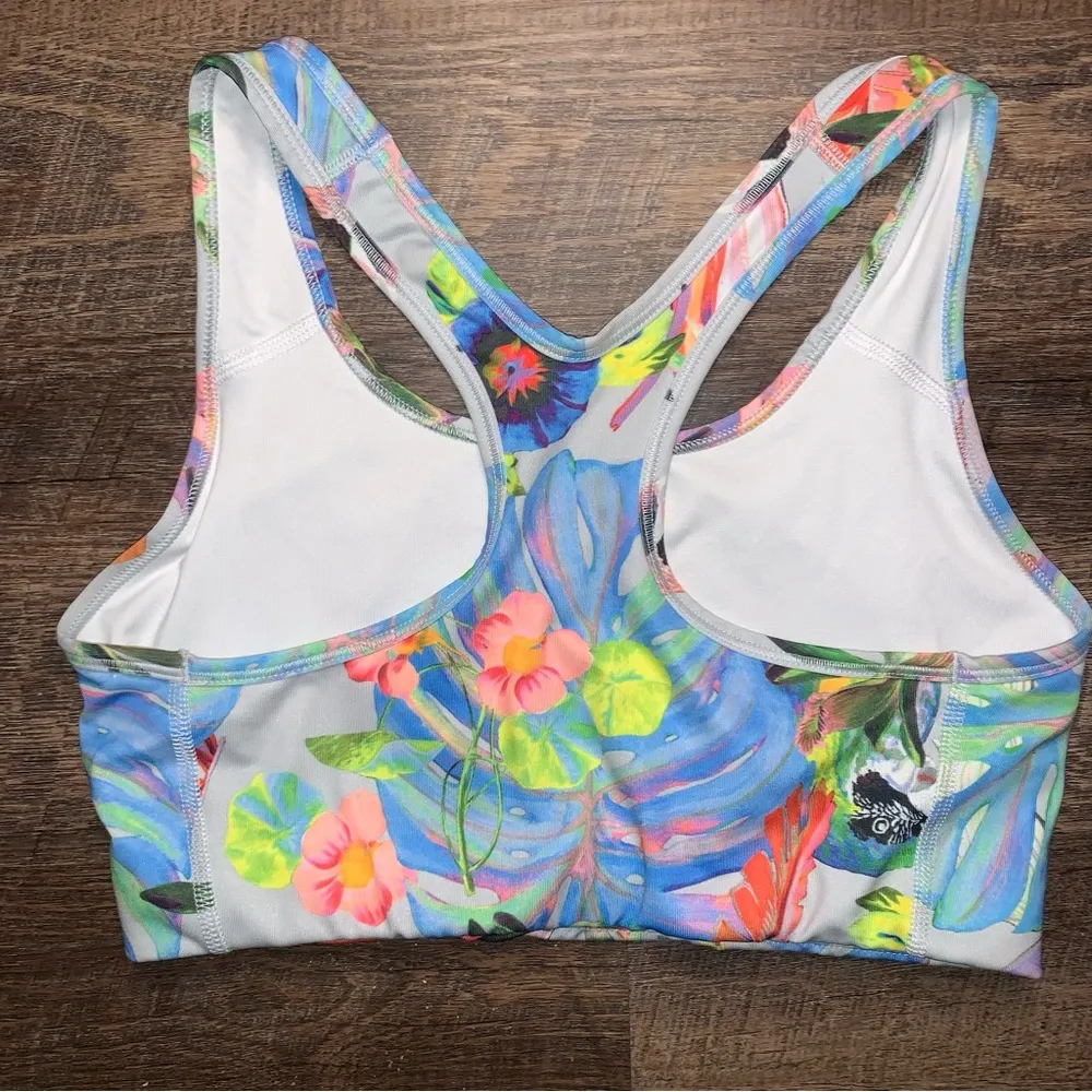 NIKE Fun Floral Tropical Print Sports Bra Women’s Size Medium Blue/Green/Yellow - Image 10