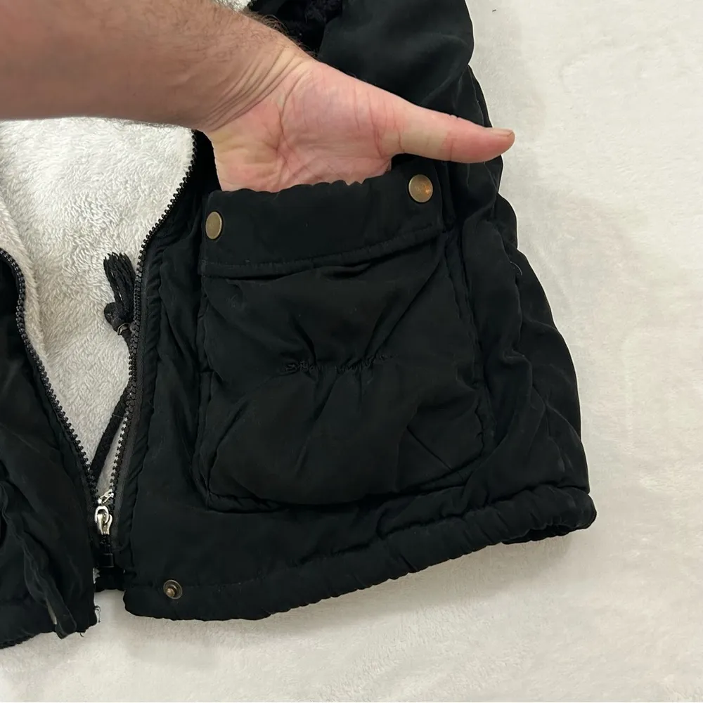 Black Comfy Winter Mid Length Thick Warm Faux Fur Lined Jacket Coat Women’s S - Image 6