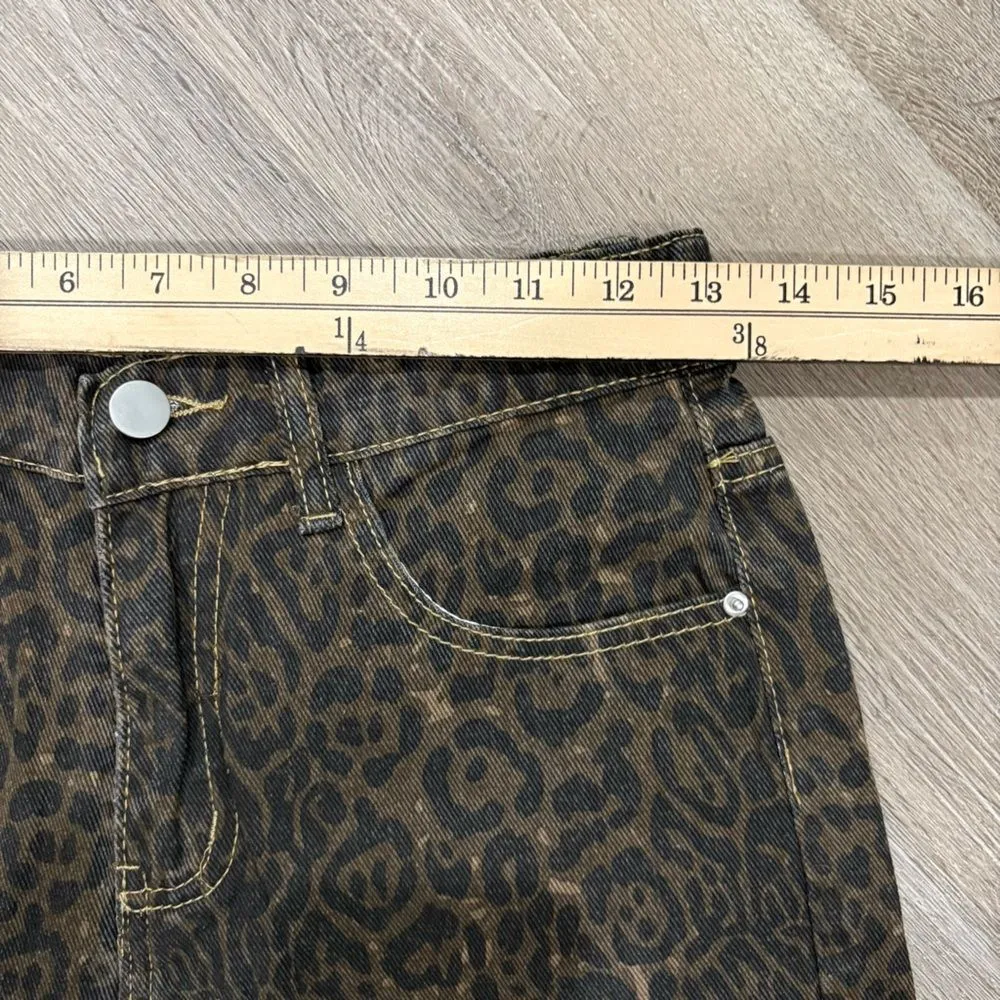 Y2k Leopard Pants Women High Waisted Cheetah Print Lightweight Jeans Size S Black - Image 2