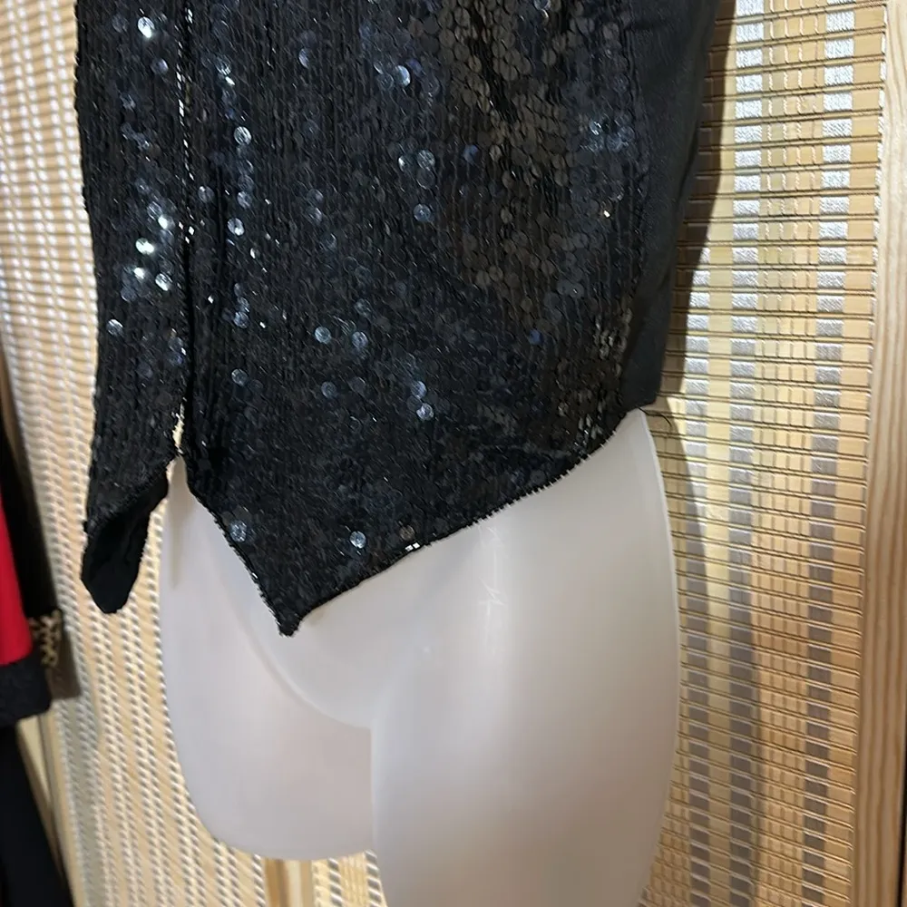 Vintage Cee Cee 1990s Y2K Black Sequin Sparkle Silk Cropped Vest Small - Image 5