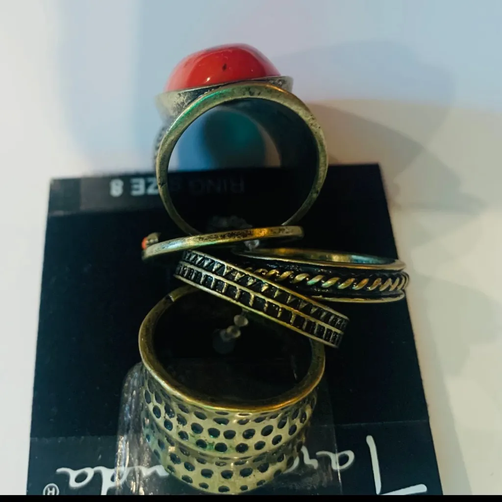 Taraganda boho Stacked Stoned Ring Orange Size 8 - Image 4