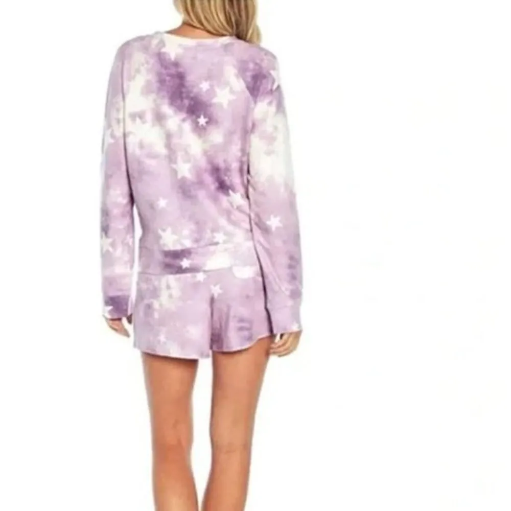 WILDFOX Purple Tie Dye Sweatshirt + Short Lounge Set Size: XL - NEW - Image 2