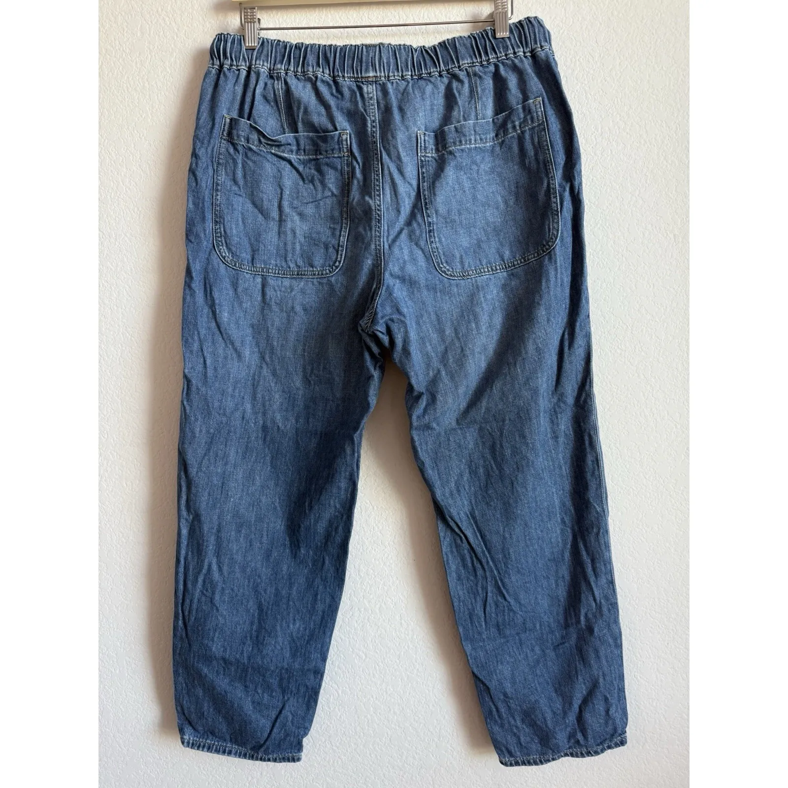 J.Crew  Denim Chambray Pull On Drawstring Straight Leg Pants Womens Sz 31 Relaxed - Image 5