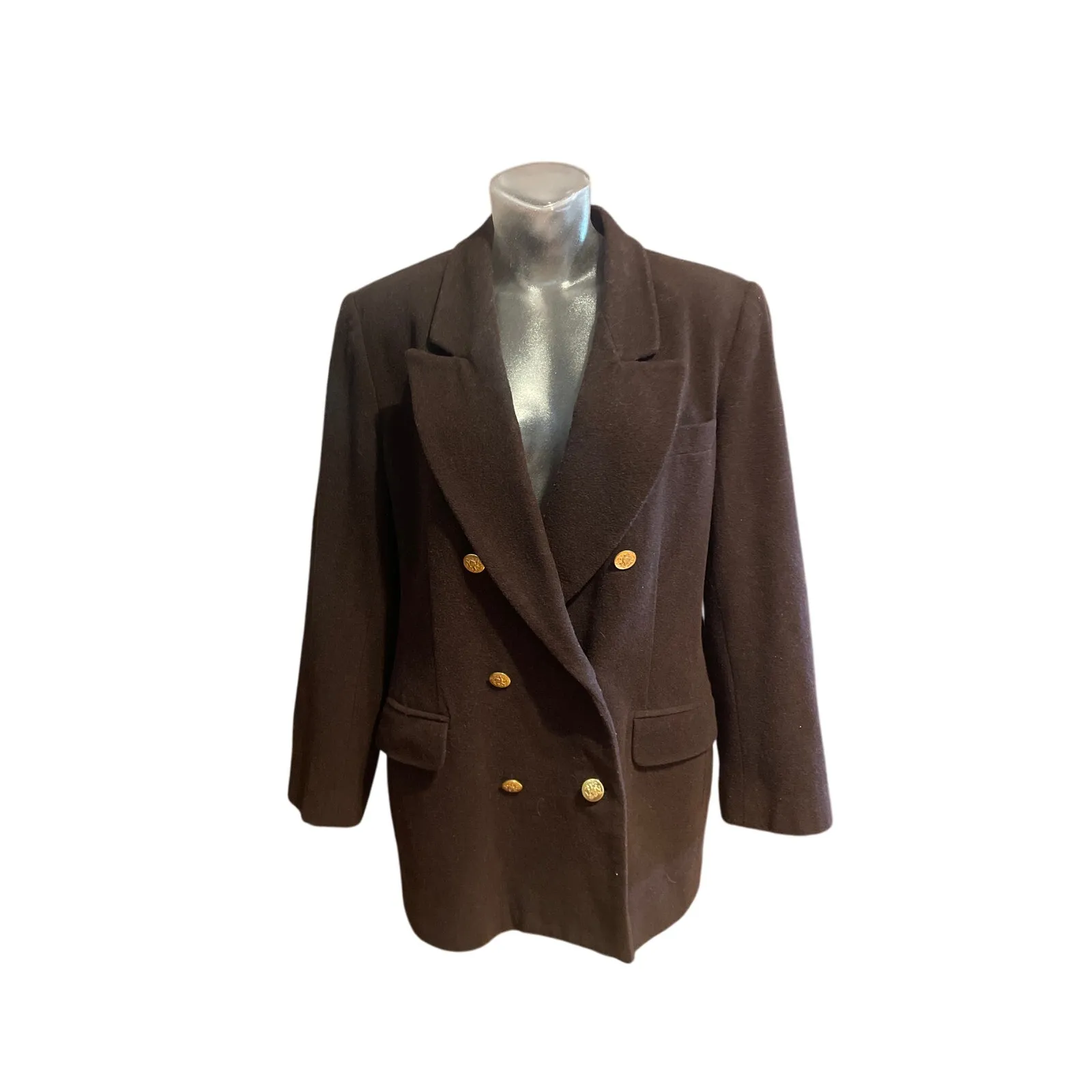 Vintage Espresso Brown Wool Pea Coat OLD MONEY HERITAGE EQUESTRIAN 12 M L - Image 2