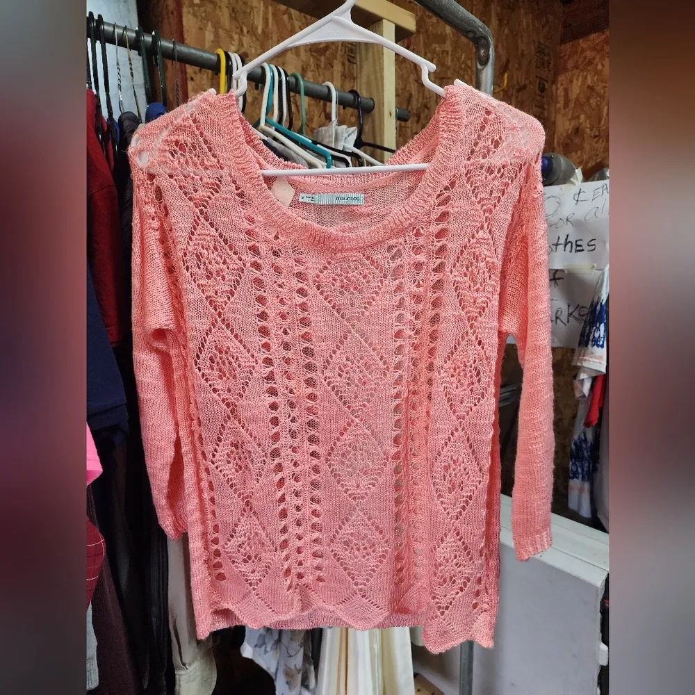 Maurices Sweater Pullover Women M Medium Pink Geometric Knit 3/4 Sleeve Casual - Image 3