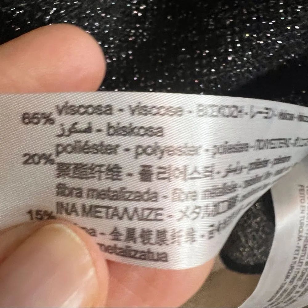 Zara Black Metallic Thread Printed Pocket Sweater Shirt Size Large - Image 6