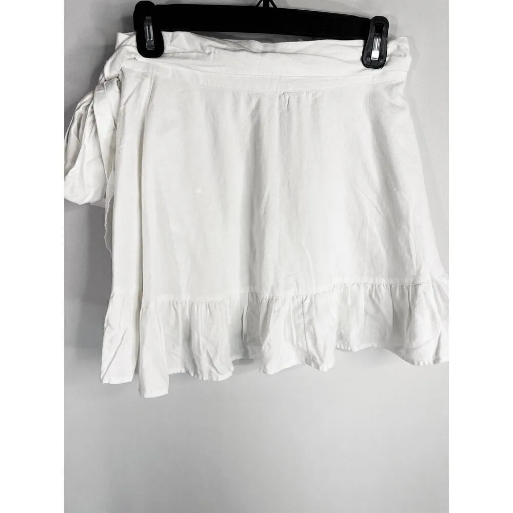 Aerie Self Tie Wrap‎ Ruffle Hem Skirt White SMALL NWT - Image 2