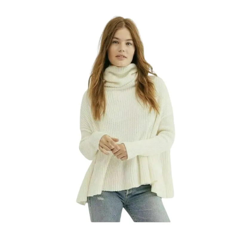 Free People Layer Cake Trapeze Turtleneck Oversize white Sweater cotton Boho - Image 2