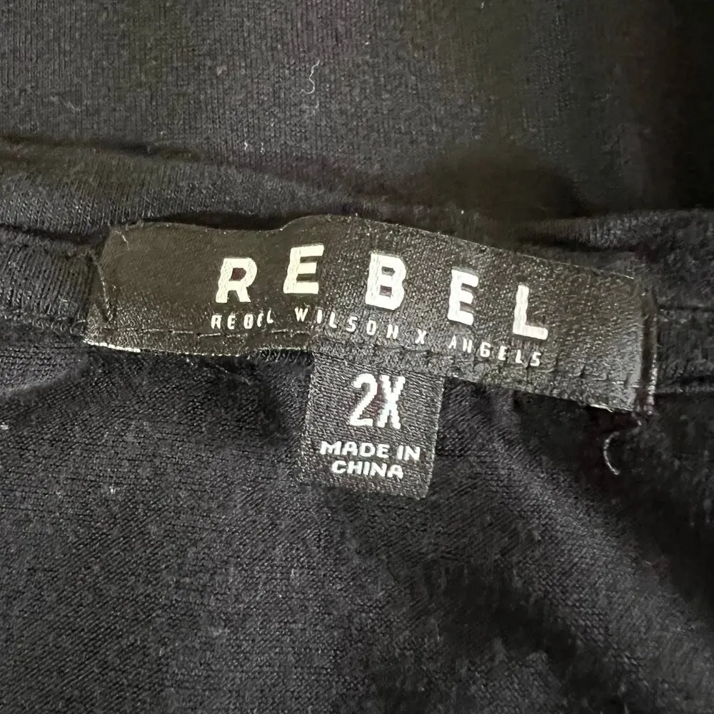 Rebel Womens Blouse Top Shirt Cold Shoulder Abstract Print Black White Pink 2X - Image 8