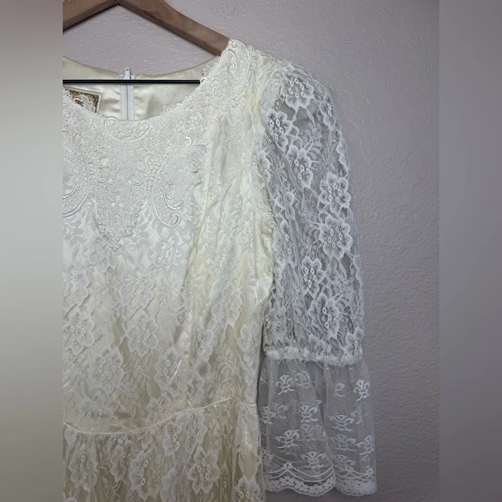 Vintage 1970’s Gunne Sax by Jessica McClintock Ivory Lace Midi Wedding Dress 7 - Image 6