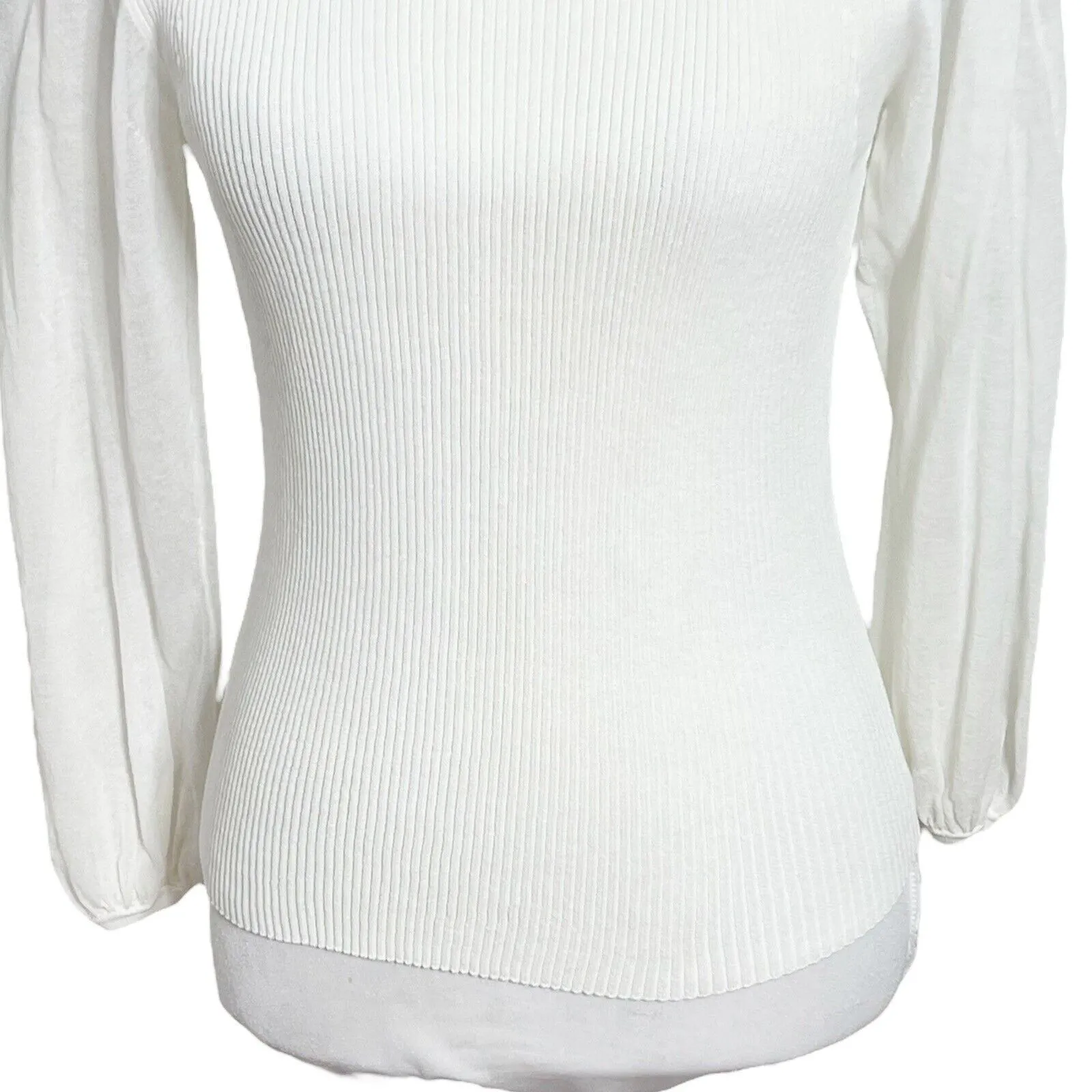 Jonathan Simkhai Veronica Ribbed Puff Sleeve Sweater White Size XS Feminine Knit - Image 4