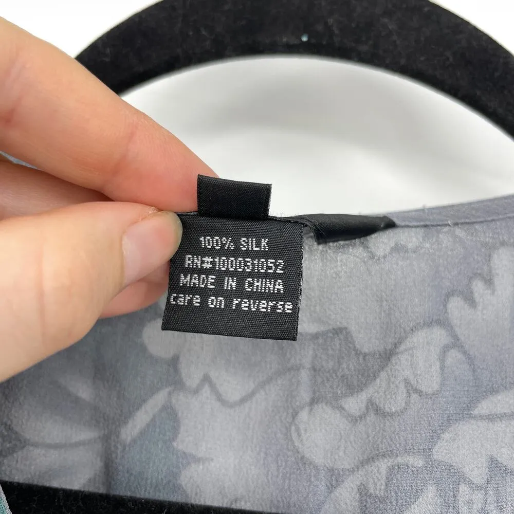 Citron Santa Monica Blouse Womens Medium Green Gray Silk Floral V - Image 4