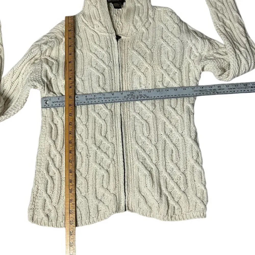 INIS CRAFTS Cable Knit Hooded Zip Sweater 100% Merino Wool Womens Size Medium - Image 7