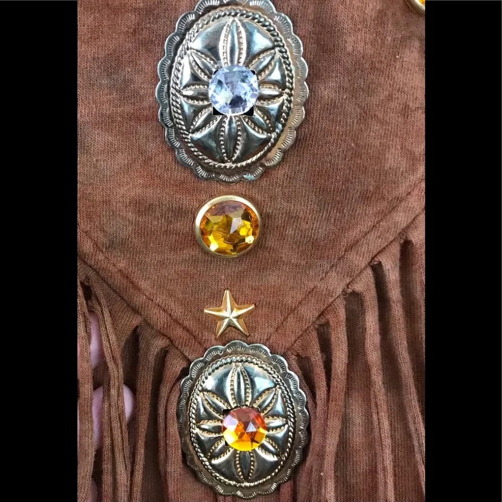 Vintage 80s Brown Cotton Tie Dye Southwestern Fringe Top Pants Set Outfit L XL Size undefined - Image 4