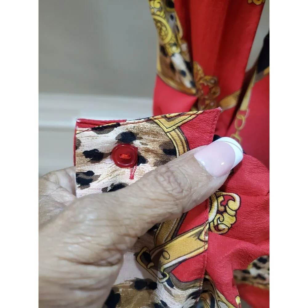 Color Fx Womens Multicolor 100% Silk Collared Long Sleeve Button Down Shirt L Red Size L - Image 5