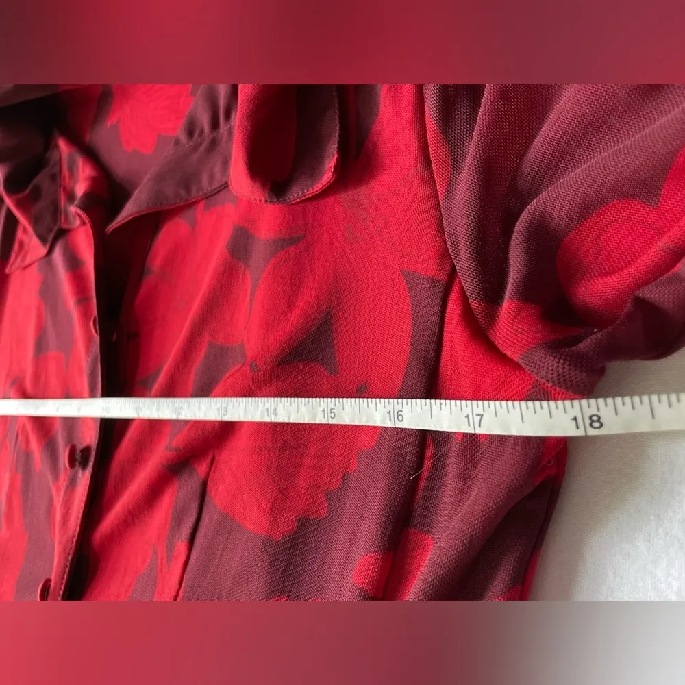 CAbi Red & Burgundy Cocktail Sheer Floral Long Sleeve Button Down Maxi Dress - Image 9