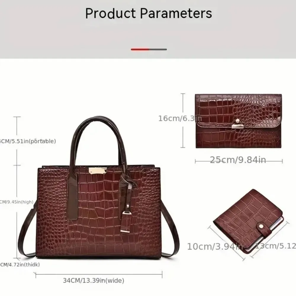 3pcs Crocodile Leather Handbag Set NWT Red - Image 2