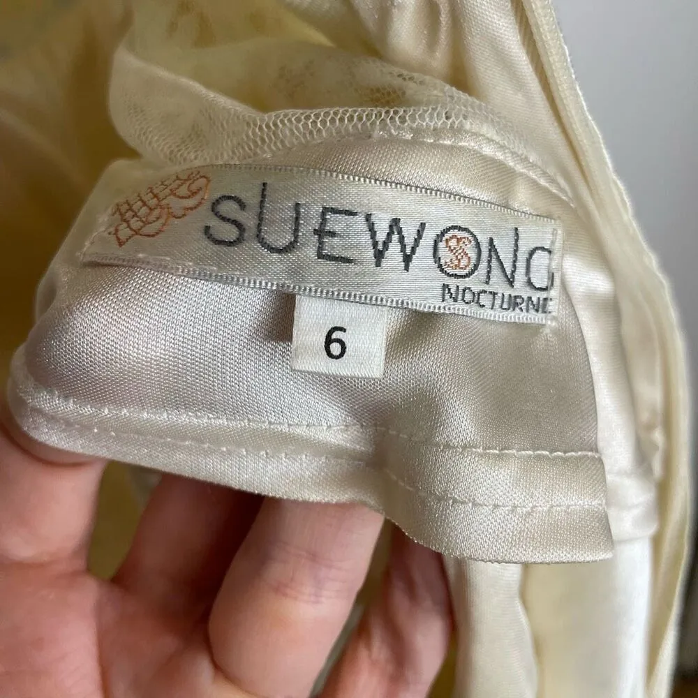 Sue Wong Nocturne Illusion Bodice Lace Sheath Dress 6 White Ivory Wedding‎ Event - Image 8