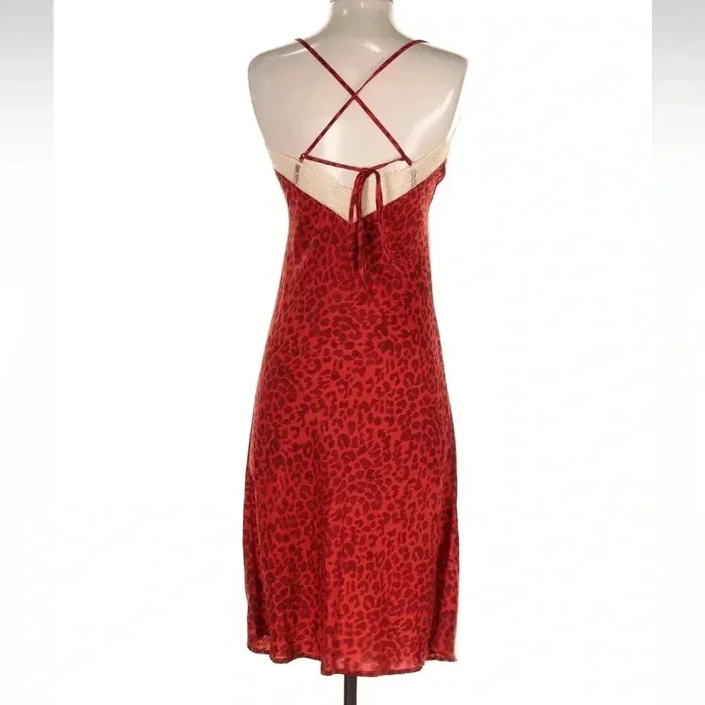 Love Stories Free People Luna Red Leopard Print Slip Size XS Intimates Lingerie Black - Image 5
