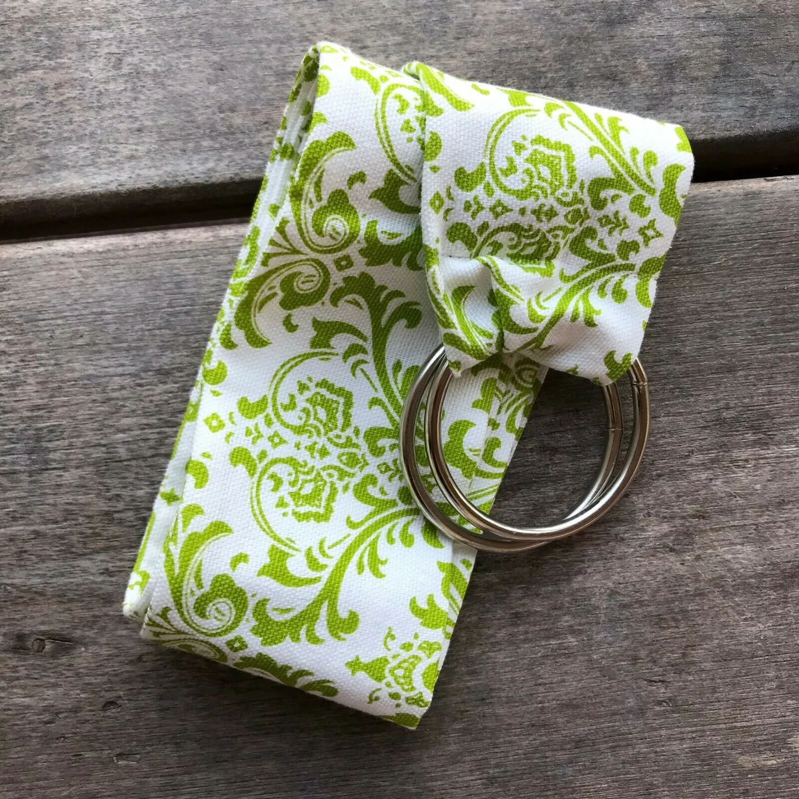 Womens Belt Chartreuse Lime Green Beige Damask Fabric Wide Round Rings NEW - Image 2