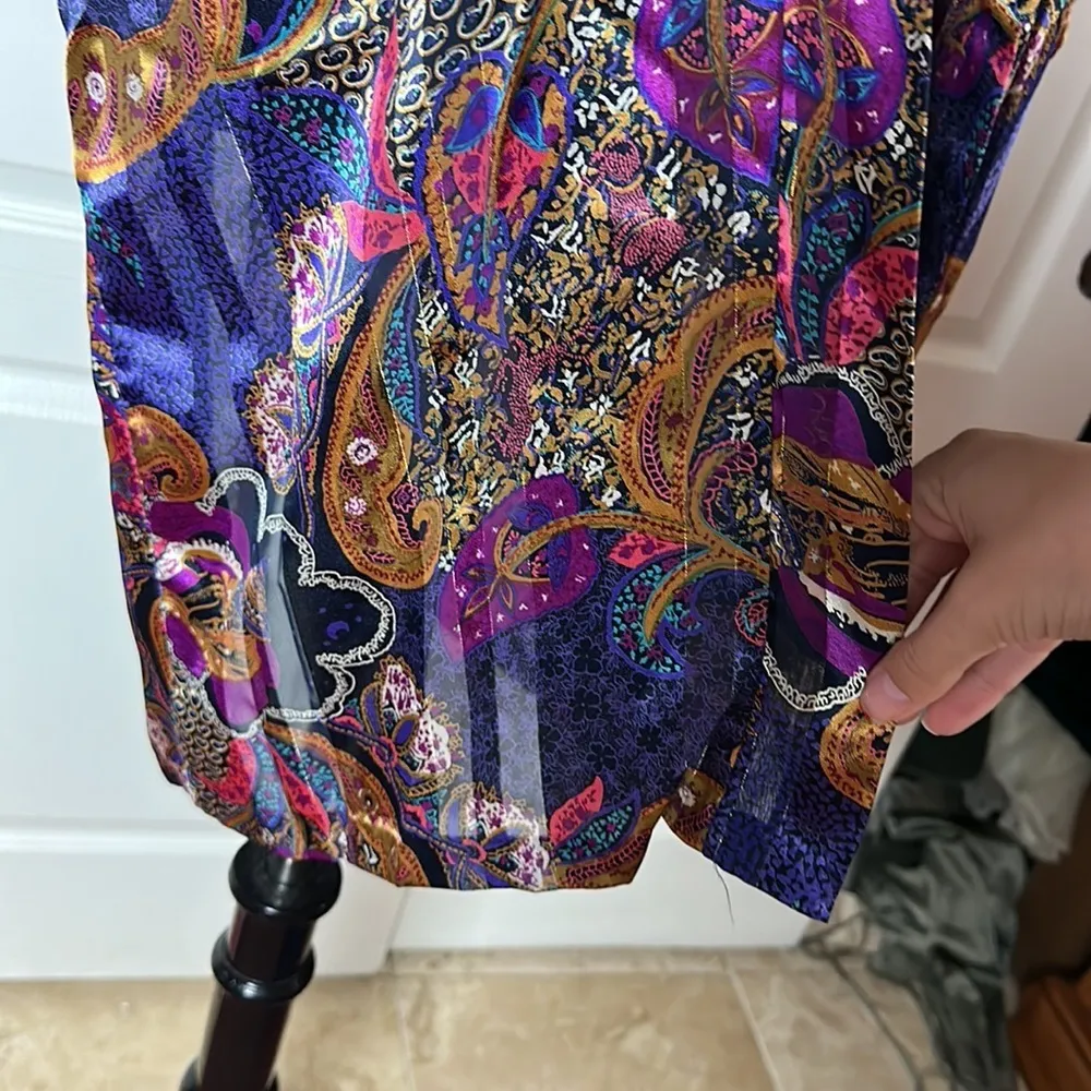 VINTAGE PAISLEY FUNKY PSYCHEDELIC PRINT KIMONO CARSIGAN DUSTER ROBE Purple Size undefined - Image 4