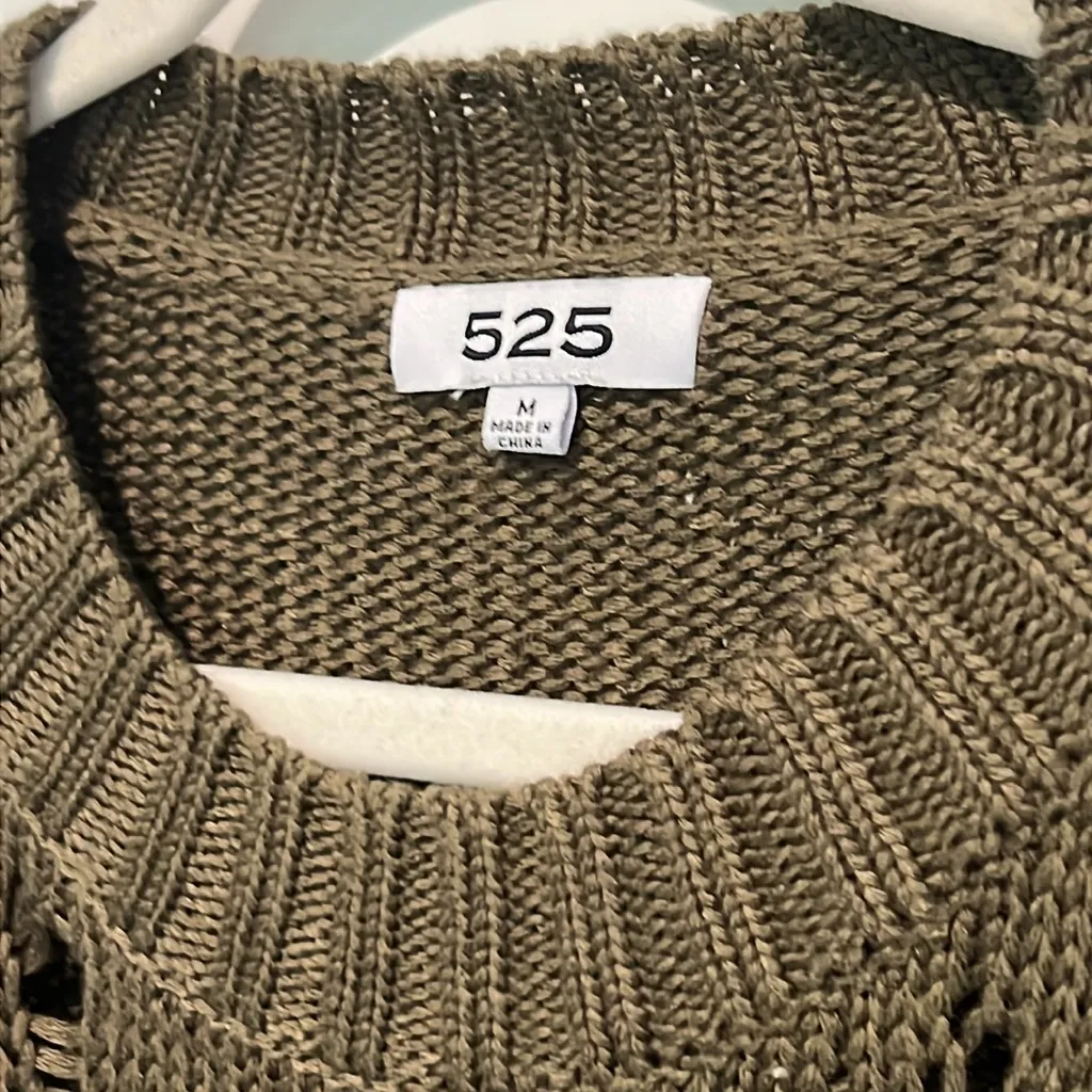 525 America Distressed Crewneck Sweater Olive Green Long Sleeve Pullover Medium - Image 2
