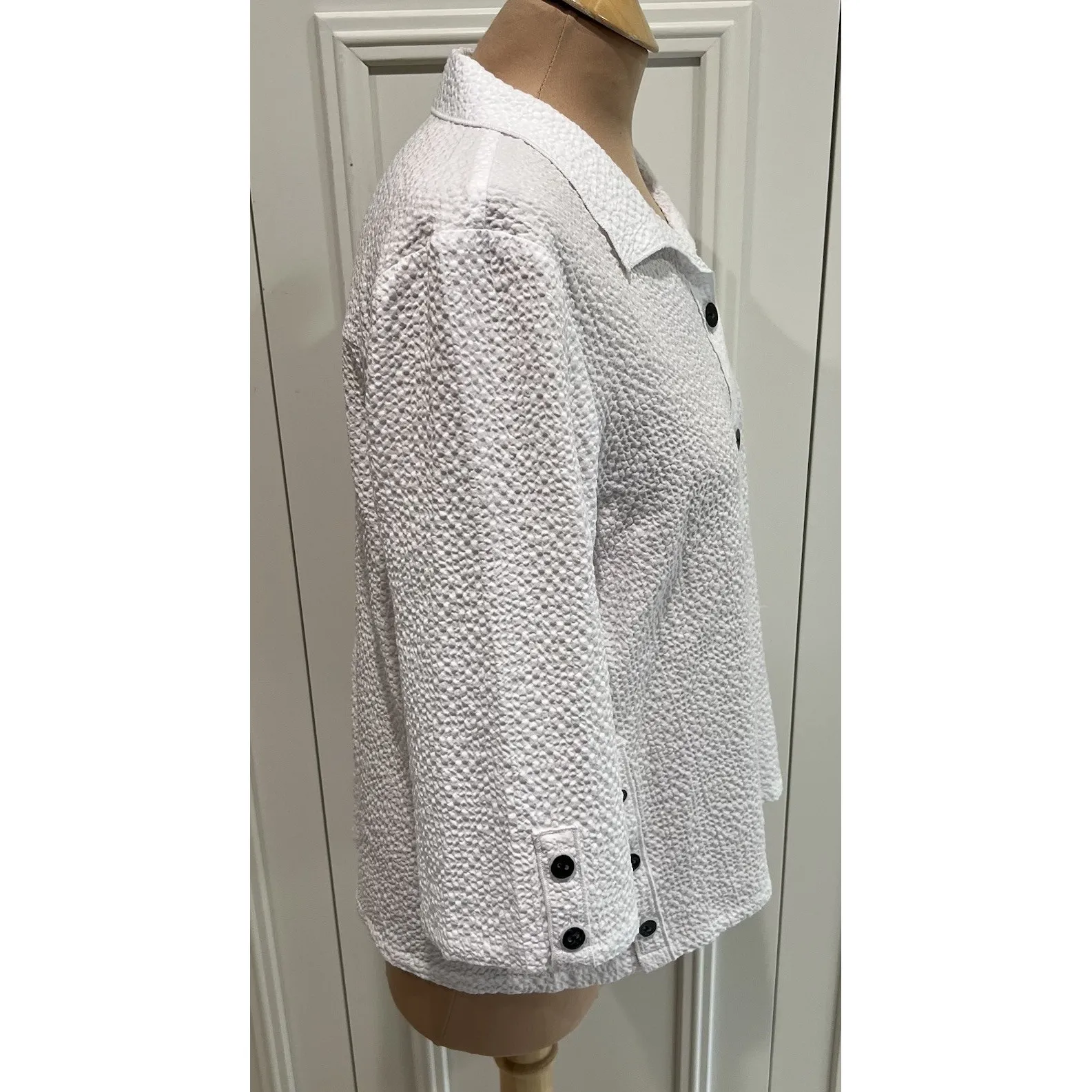 Habitat‎ Women's White Textured Button Up Blouse Stretchy Boho Lagenlook - Image 3