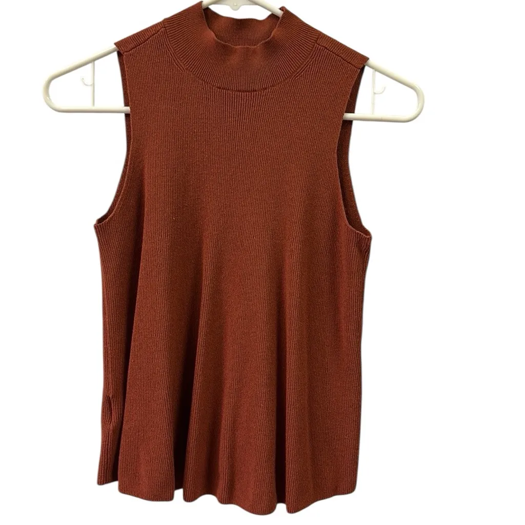 Loft Rust Colored Mock Neck Sleeveless Lightweight Swing Tank Sweater Womens XS - Image 10