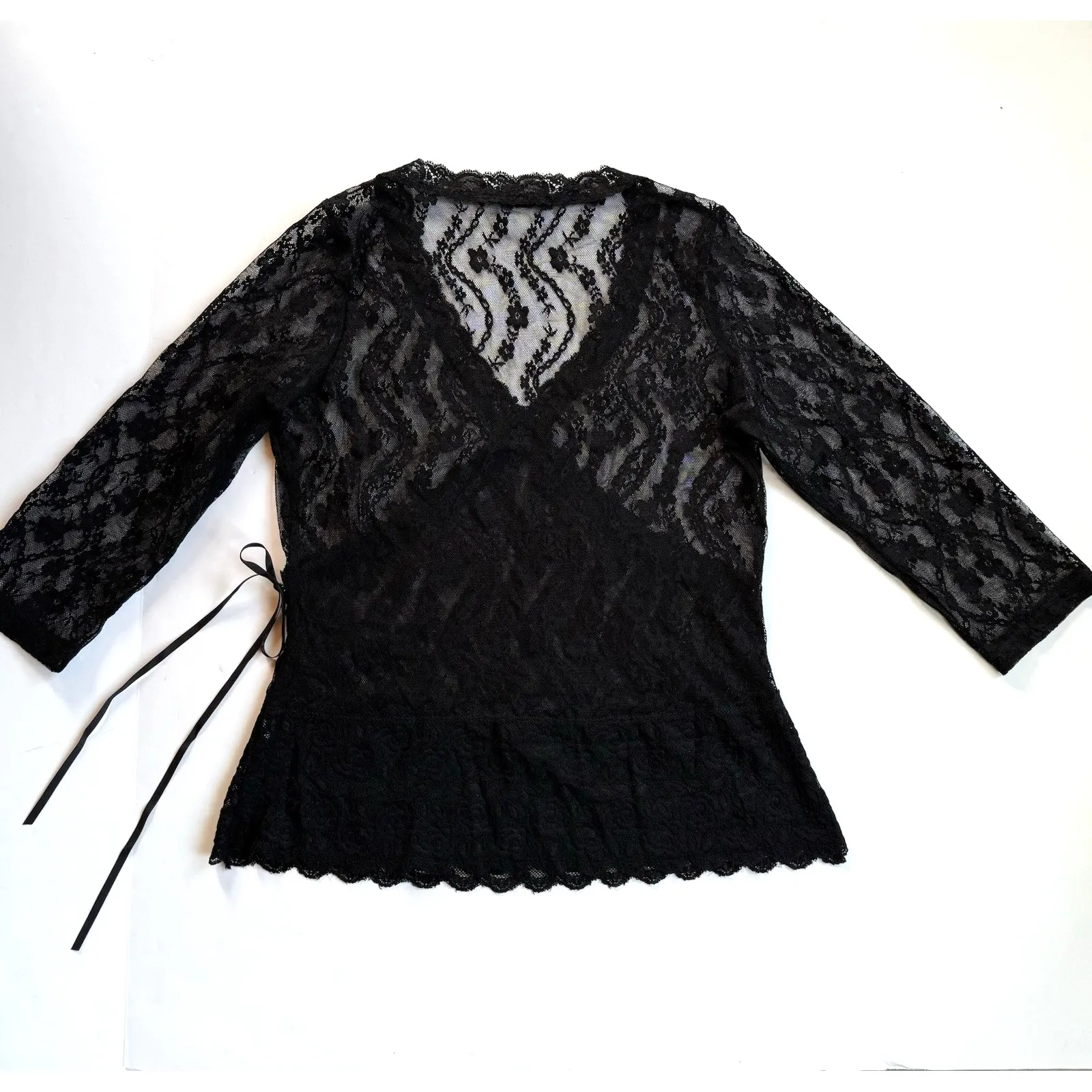 Vtg Sheer Black Lace Top Women M L Y2K Rave Goth Whimsigoth Dark Fairy Coquette - Image 3