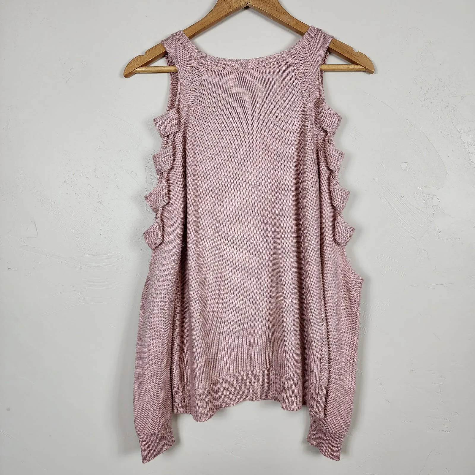 Poof! Blush Pink Cold Shoulder Sweater Women's S Cozy Preppy Coquette Ballet - Image 2