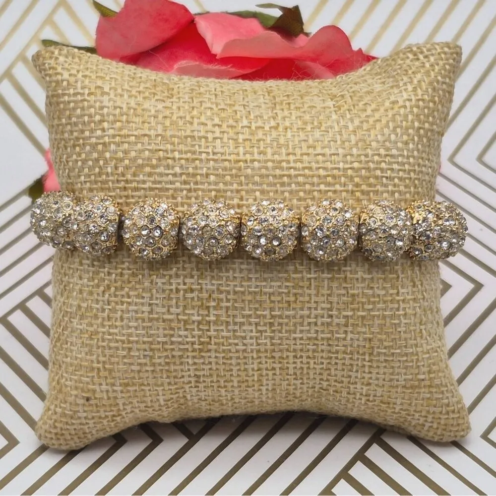 Pretty Gold Tone Crystal Encrusted Sparkly Stretch Bracelet Event Holiday - Image 3