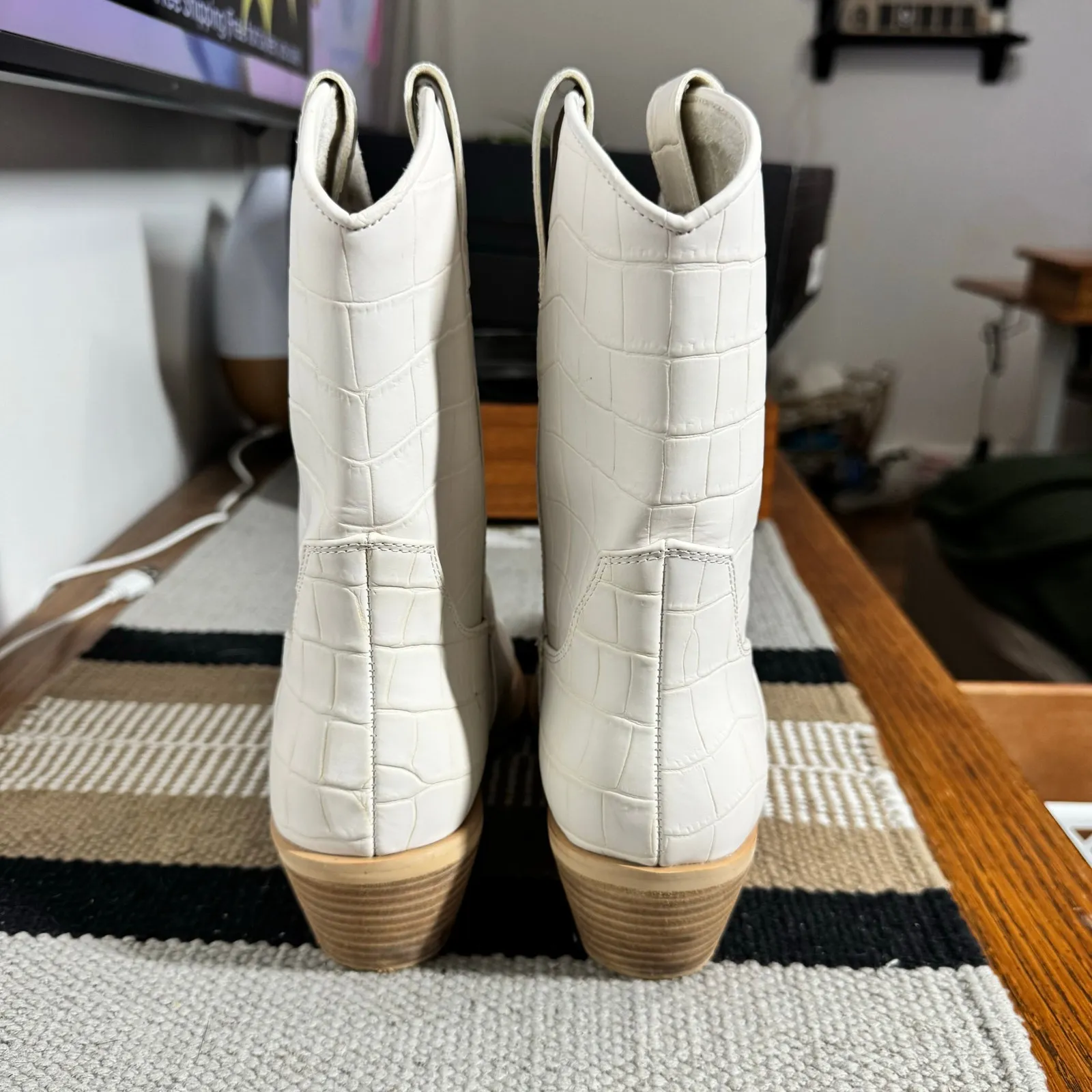 Shu Shop ZouZou Vegan Midi Western Boot Women 8 Bone White Cowgirl Boho Embossed - Image 2