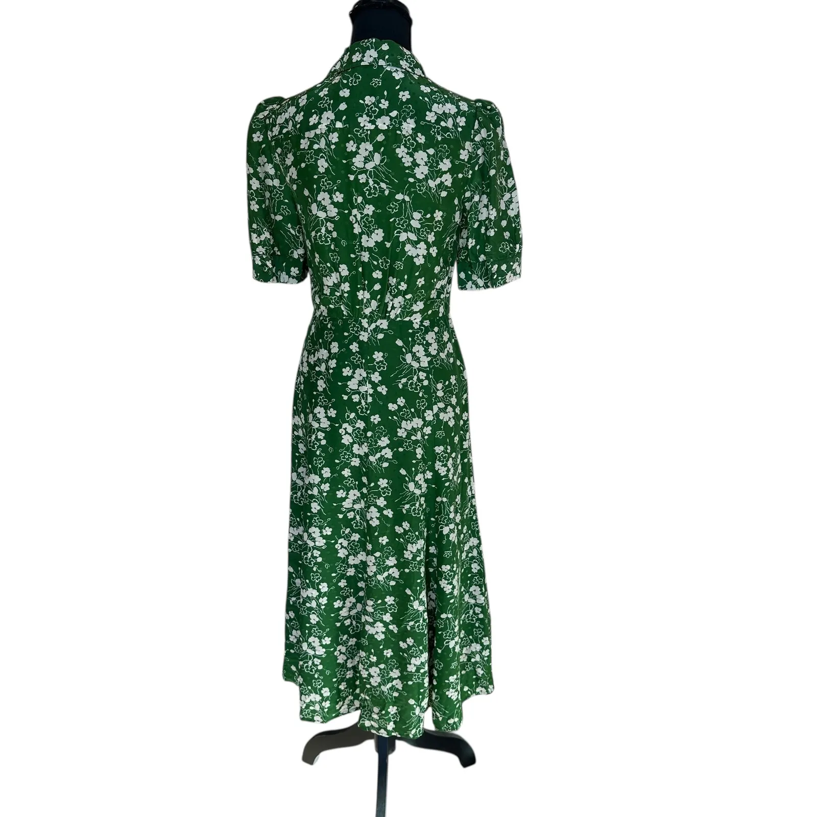 L.K. Bennett Green Floral Midi Shirt Dress SIZE 6 Silk Retro Work Designer $675 - Image 11