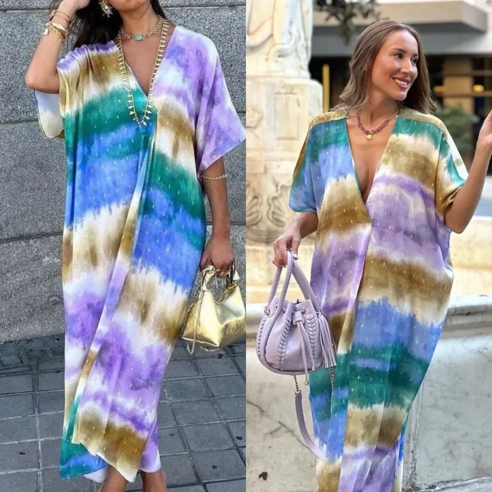 Zara Multicolored Tie Dyed Caftan Tunic Maxi Dress Blogger’s Favorite Fave - Image 3