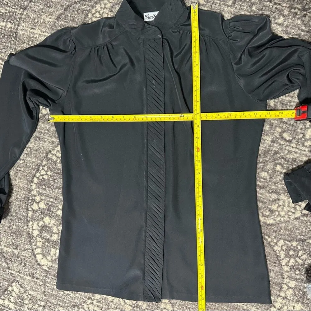 Gailord Vintage Women’s Size 8 Black Poly Satin Covered Button Up Dress Shirt - Image 8