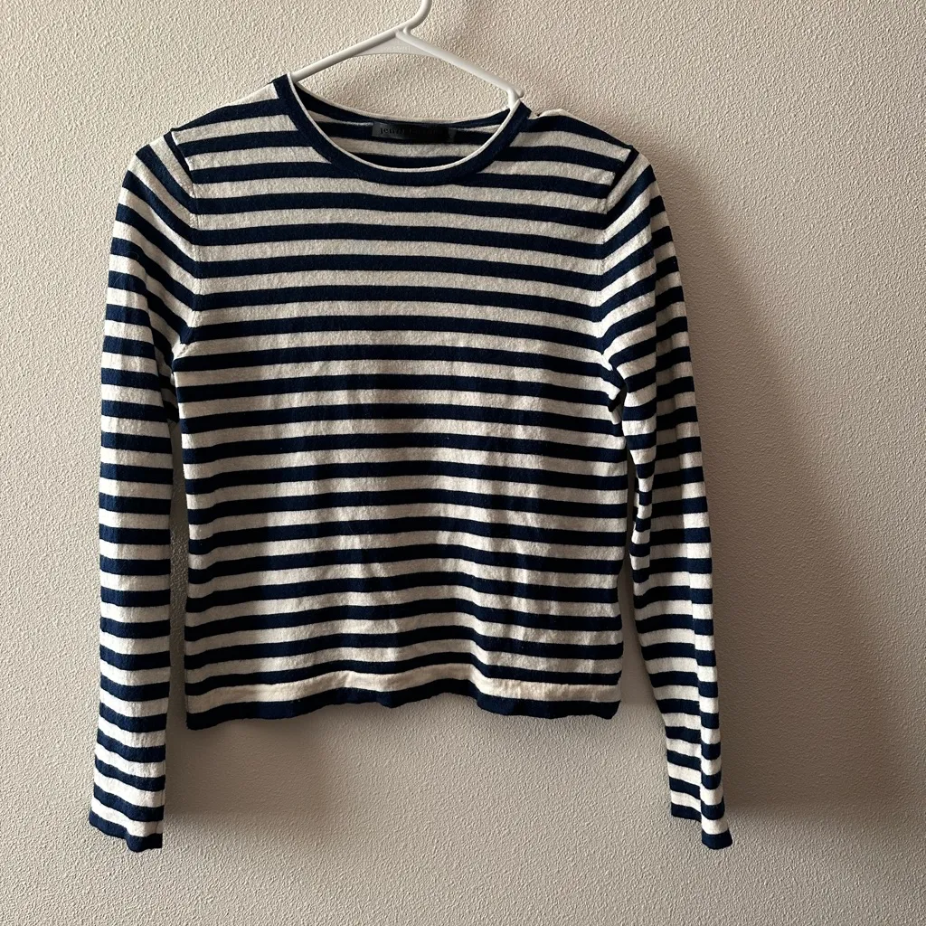 Jenni Kayne merino wool Mercer crewneck sweater navy cream stripe size small - Image 8