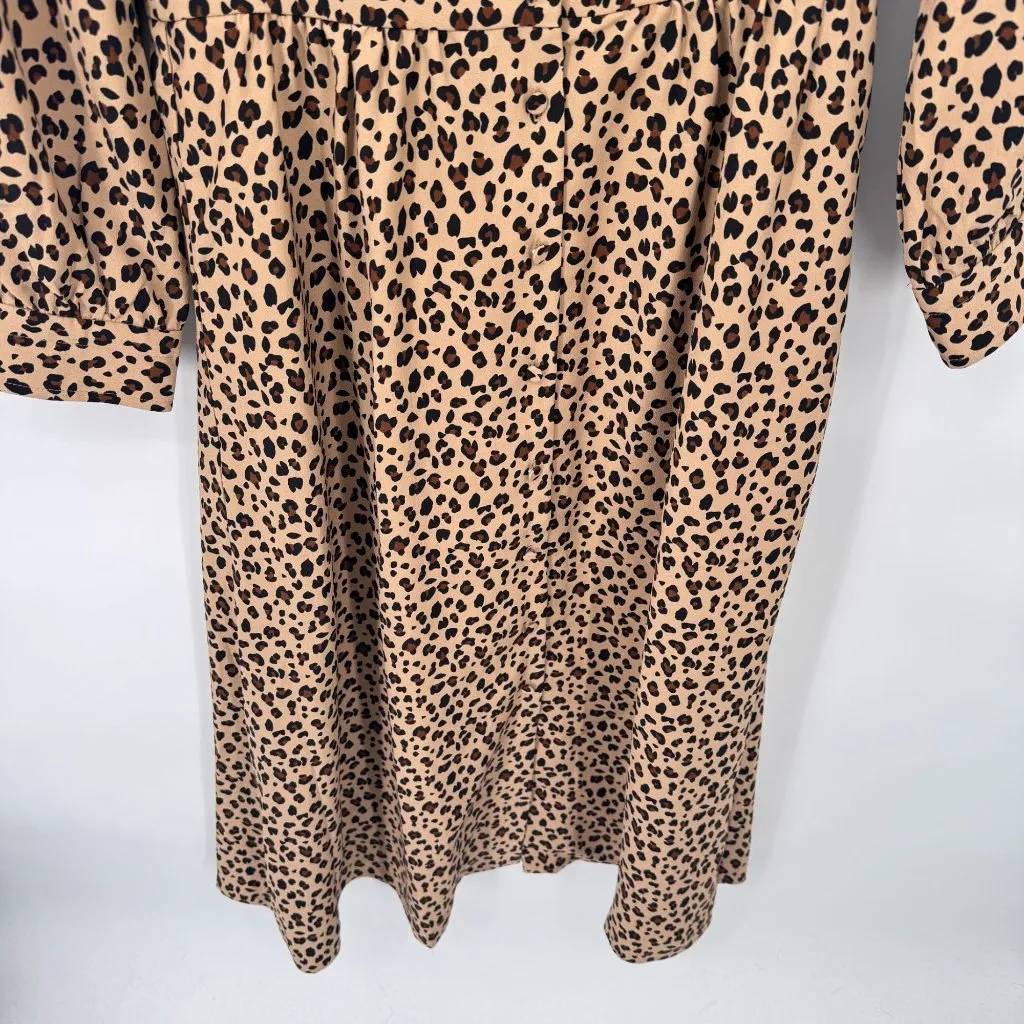 J.Crew Mob‎ Wife Button Front Dress Womens size 2 Leopard Print Polyester NEW - Image 3