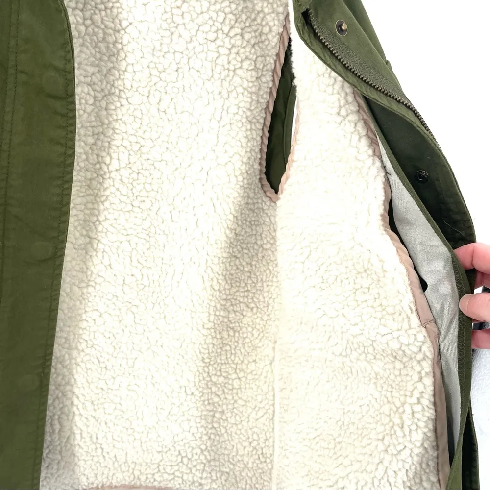 J. CREW Olive Green Sherpa Lined Utility Zip & Button Snap Vest - Image 5