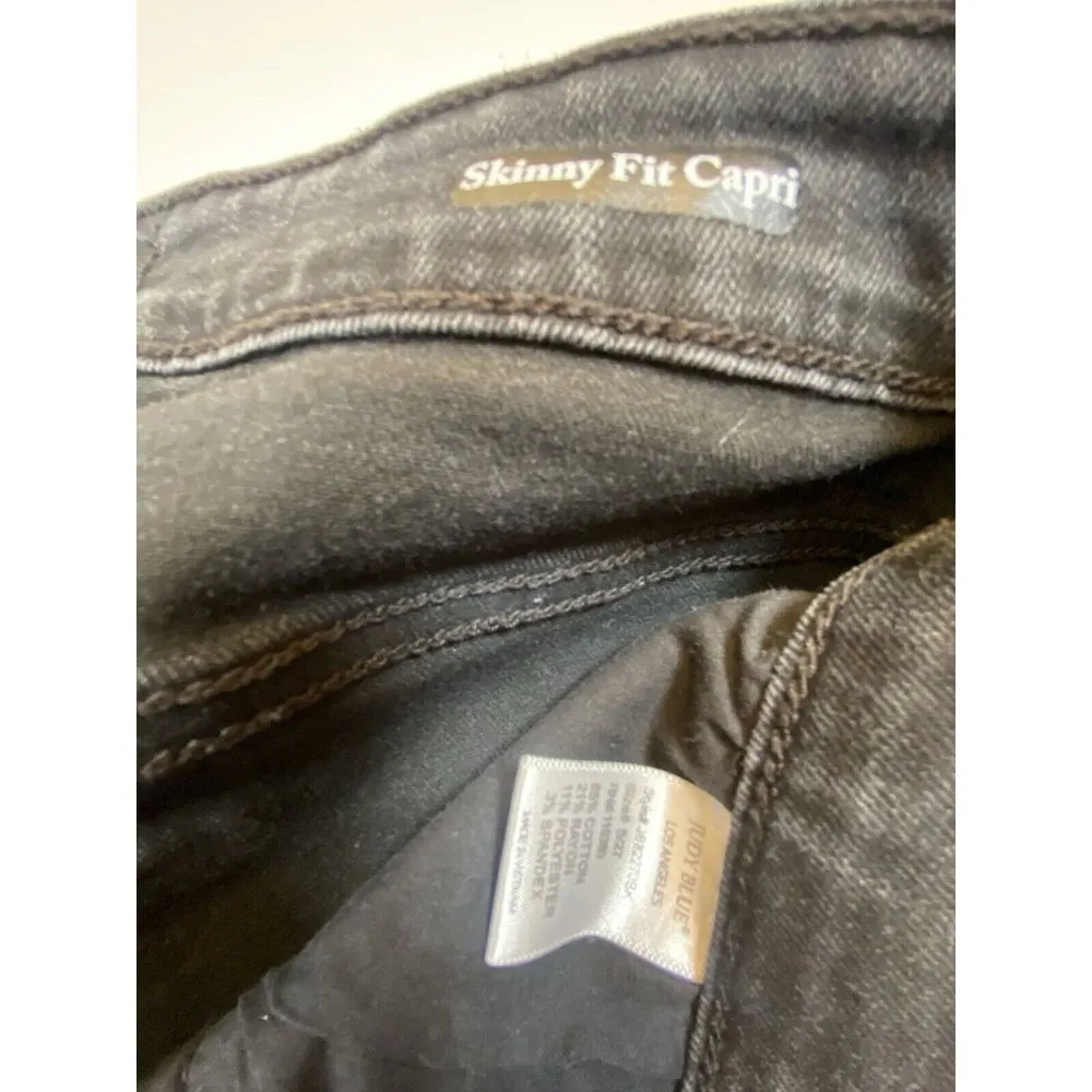 Judy Blue Jeans 5 / 27 Skinny Fit‎ Capri Distressed Med Rise Stretch Faded Black - Image 8