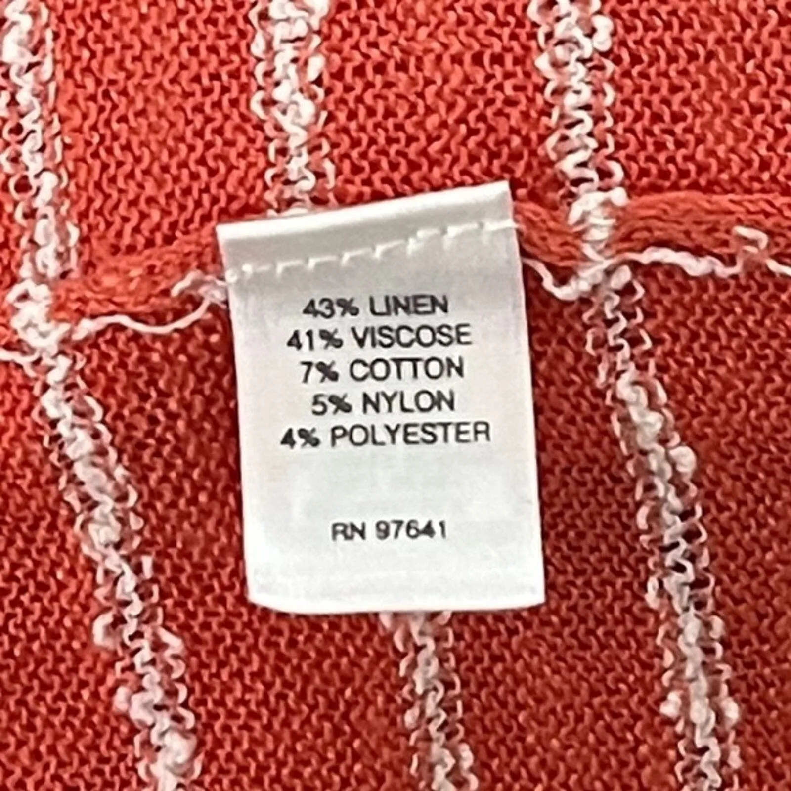 J. Jill‎ Sweater Womens Medium Orange White Stripe 3/4 Sleeve Linen Blend Casual - Image 7