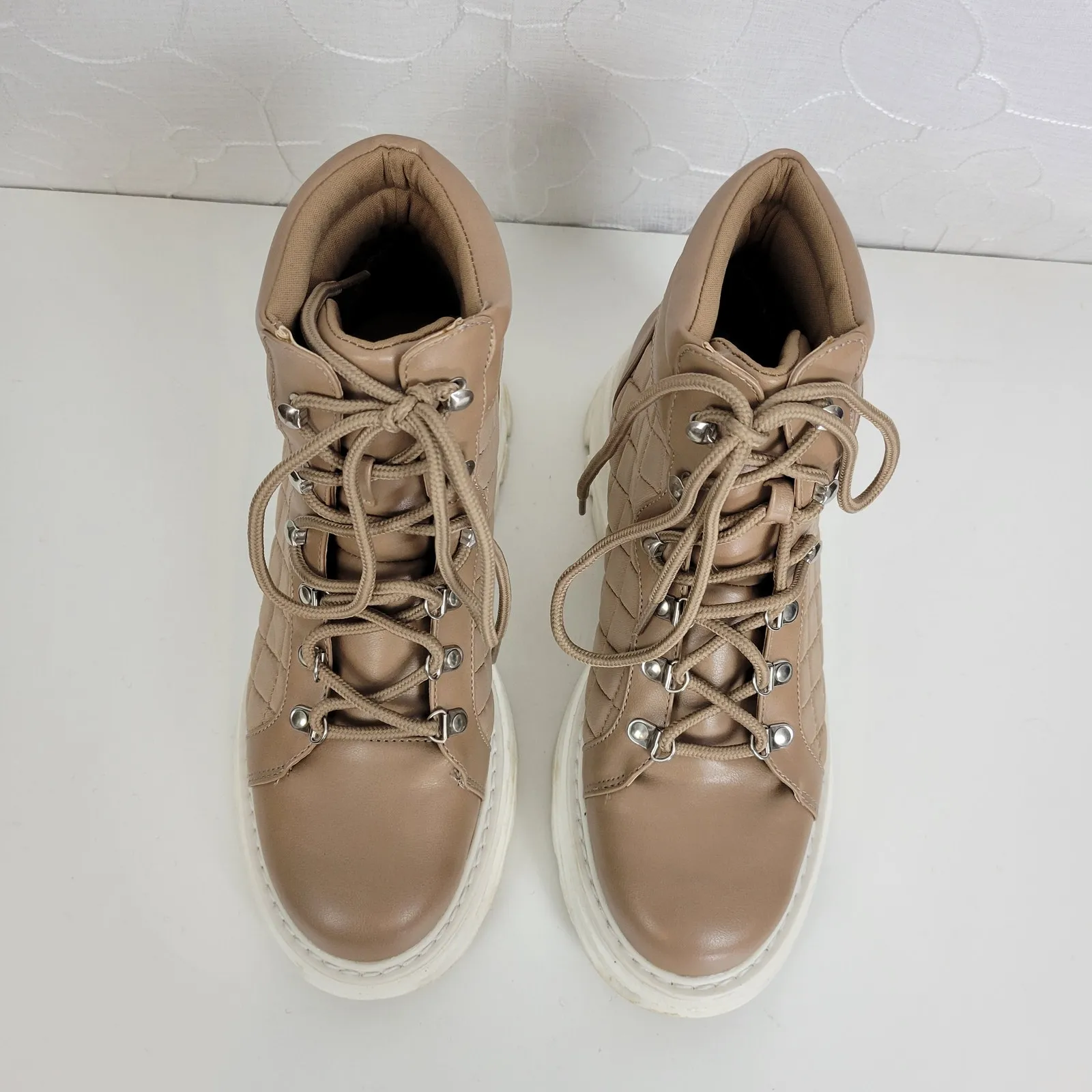 Jane Quilted Just Fab Womens Boots Sz 7‎ Brown Ankle Cut Lace - Image 7