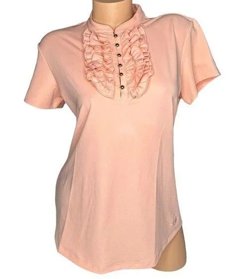 Lady Hagen Peach Ruffled Shirt Womens M Hydro-Dri Golf Short Sleeve Button UPF - Image 1