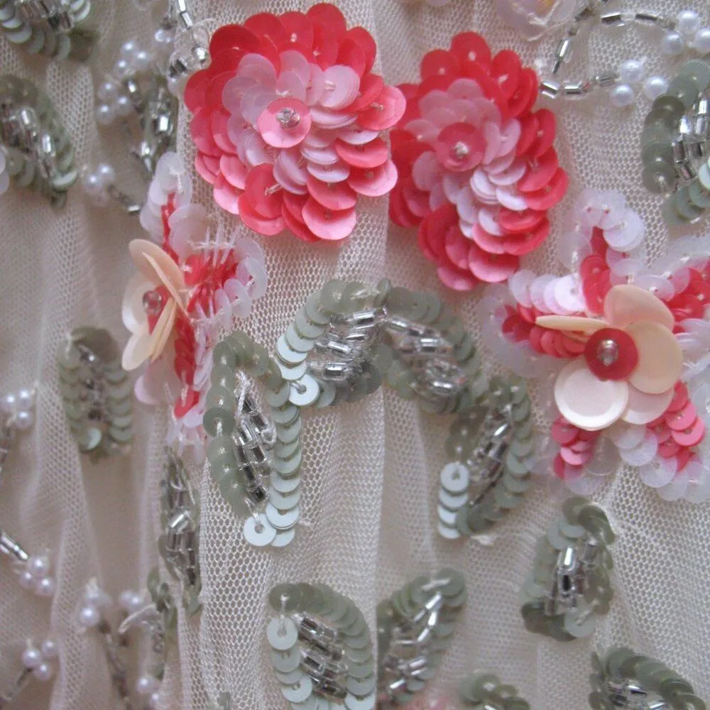 Mac Duggal 5527 Cream V-Neck Sleeveless Midi Floral Beaded A-line Dress $598 - Image 11